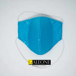 Mascherina vendita online Lycra glitterata Azzurro | No Presidio Medico | Galeone Tessuti (Copia)