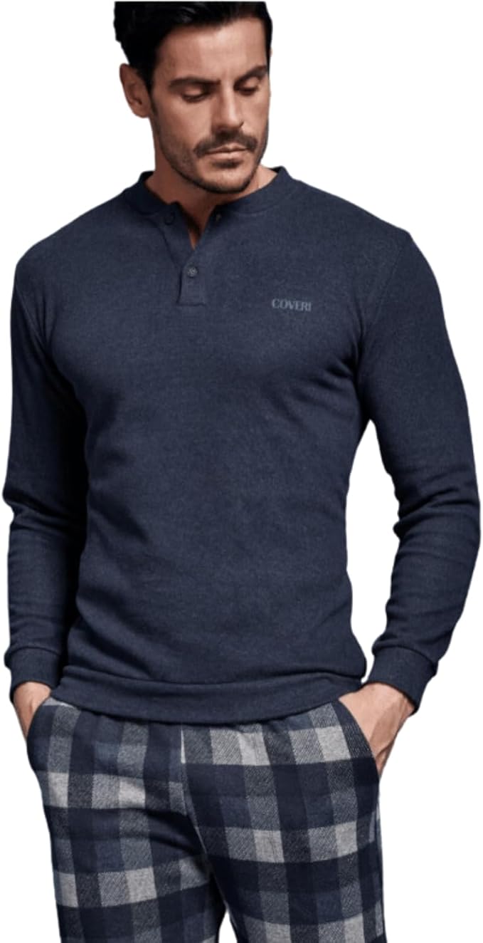 Galeone – Biancheria e Tessuti Pigiama Uomo Aperto Blu in Tessuto Punto Milano Linea Prestige